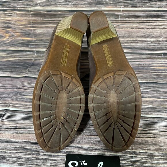 Timberland Women's Stratham Heights Brown Leather Tall Lace Up Boots - Picture 6 of 8